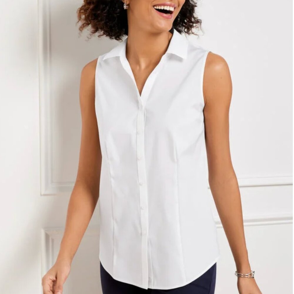 Talbots White Sleeveless Button Front Shirt (Size 16P)